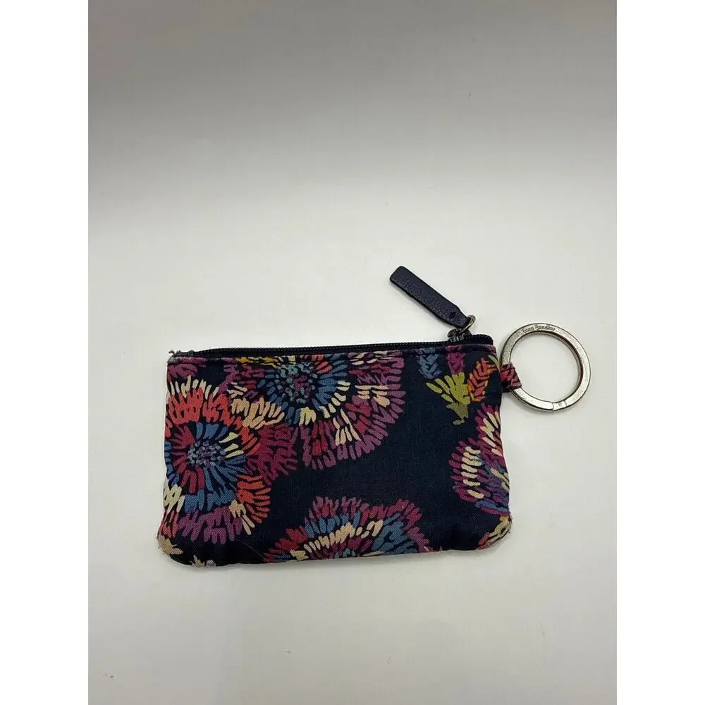 Vera Bradley Midnight Wildflowers Zip ID Key Ring Coin Purse Card Holder Retired